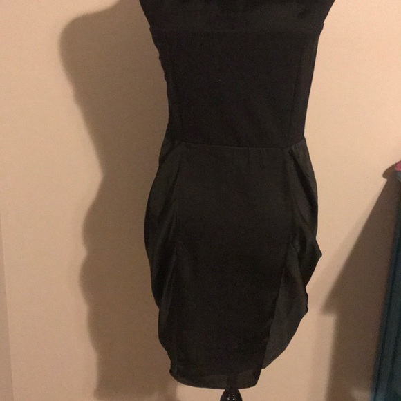 Black Mini Dress w/ Satin Overlay Petal Design - Picture 4 of 5